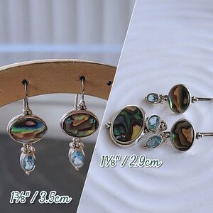 Vtg Avon sterling silver abalone & blue topaz earrings & pendant set